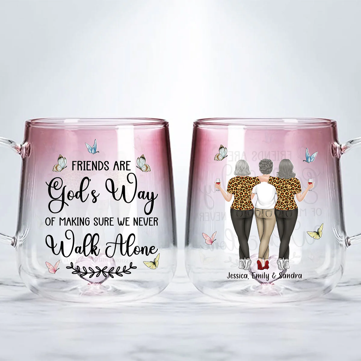 We Never Walk Alone - Personalized Custom Pink Gradient Glass Mug - Image 2