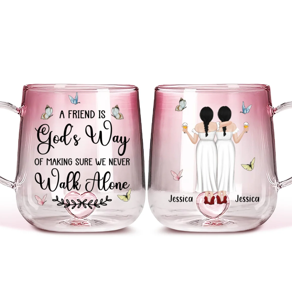 We Never Walk Alone - Personalized Custom Pink Gradient Glass Mug - Image 5