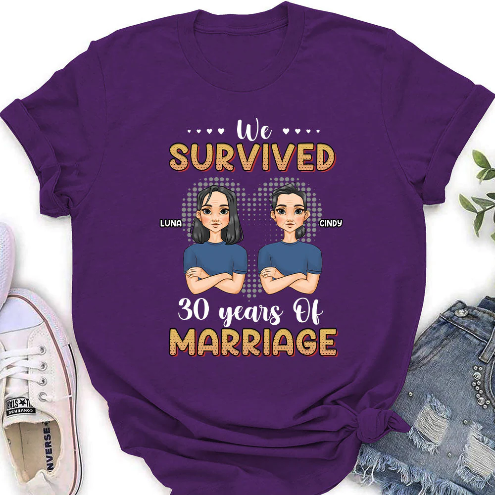 We Survived Years Of Marriage - Personalized Custom Women's T-shirt - Image 3