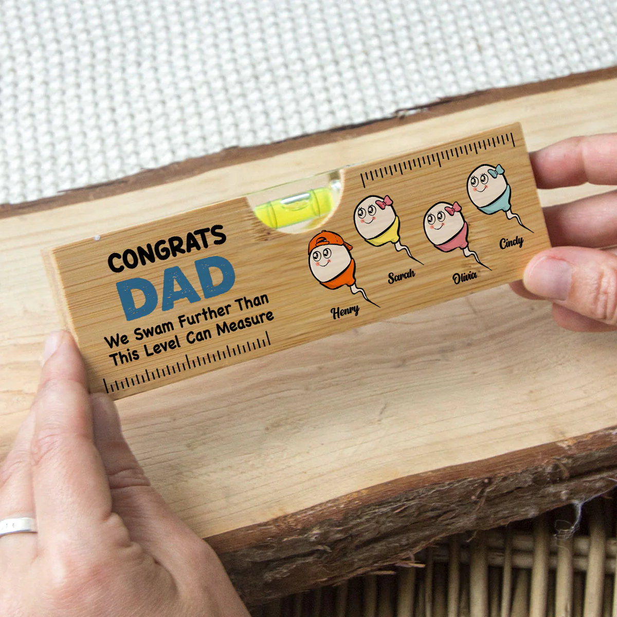 We Swam Further Than This Level Can Measure - Personalized Custom Wooden Spirit Level Bottle Opener - Image 2