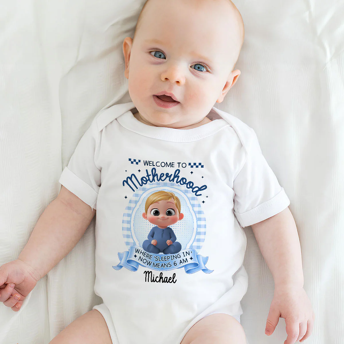 Welcome To Motherhood - Personalized Custom Baby Onesie - Image 3