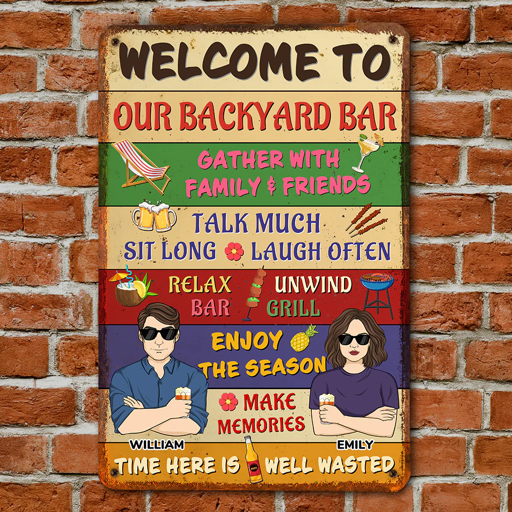 Welcome To Our Backyard Bar - Personalized Custom Metal Sign - Image 2