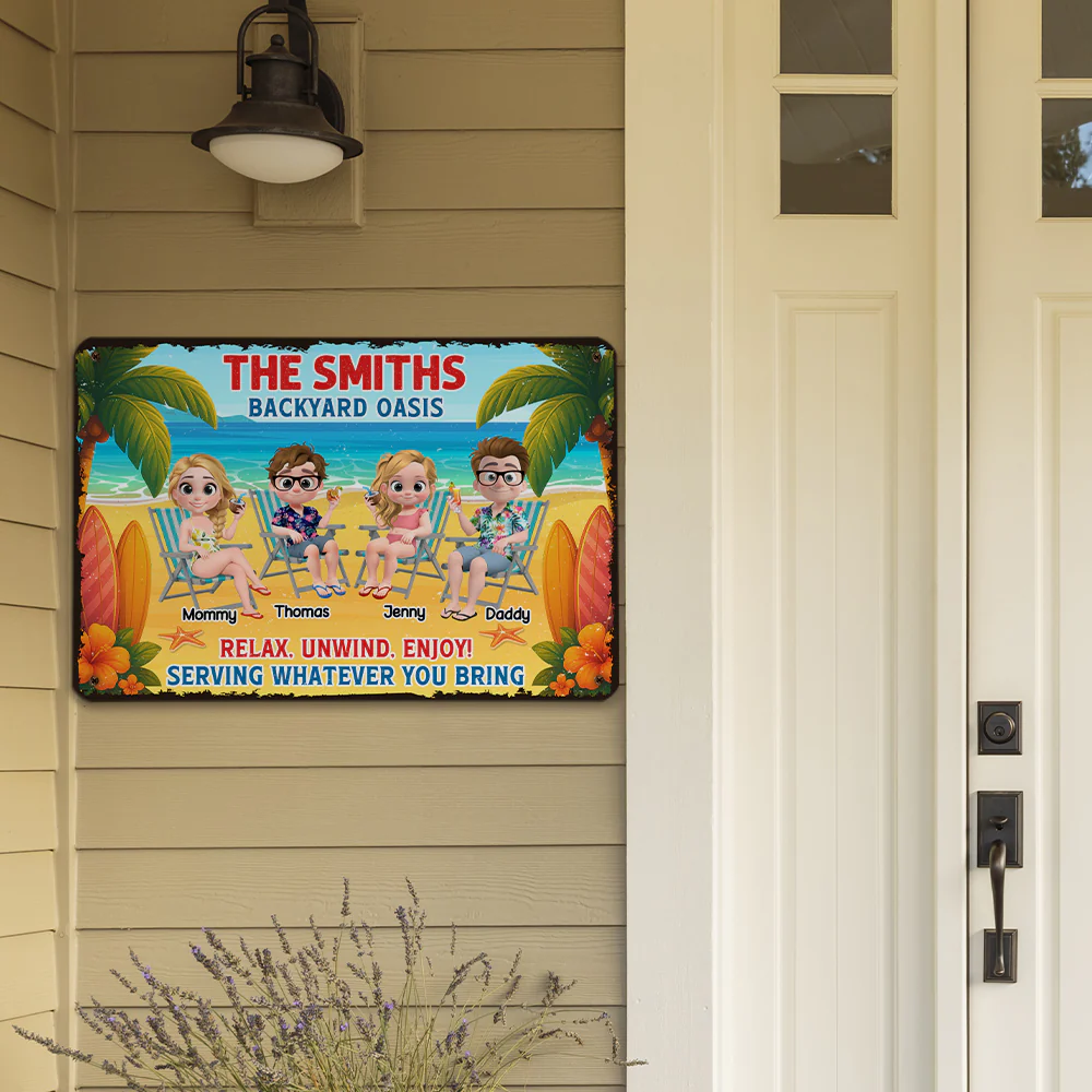 Welcome To Our Family Backyard Oasis - Personalized Custom Metal Sign - Image 5