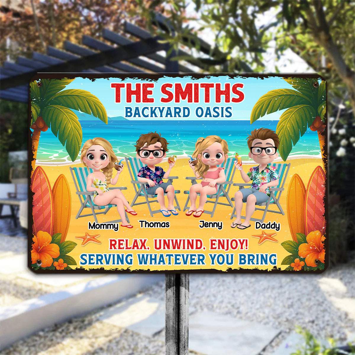 Welcome To Our Family Backyard Oasis - Personalized Custom Metal Sign - Image 6