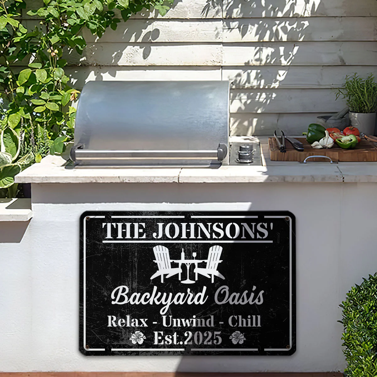 Welcome To Our Backyard Oasis - Personalized Custom Metal Sign - Image 3