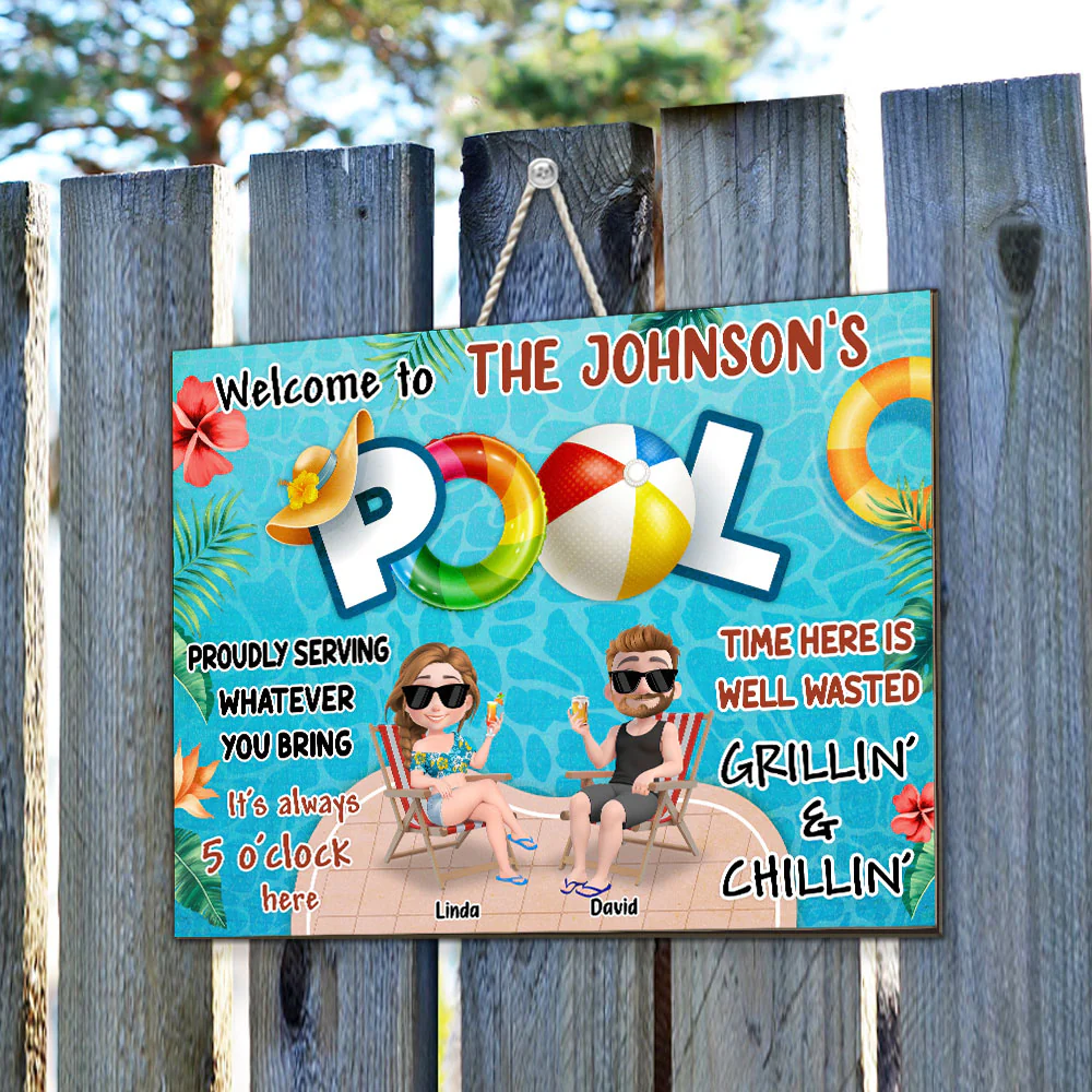 Welcome To Our Pool - Personalized Custom Wood Sign - Image 3