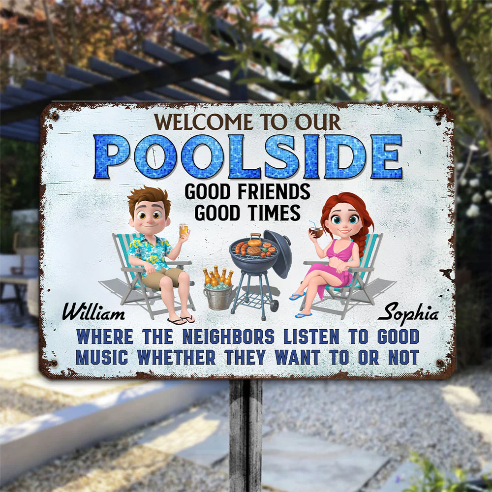 Welcome To Our Poolside- Personalized Custom Metal Sign - Image 2