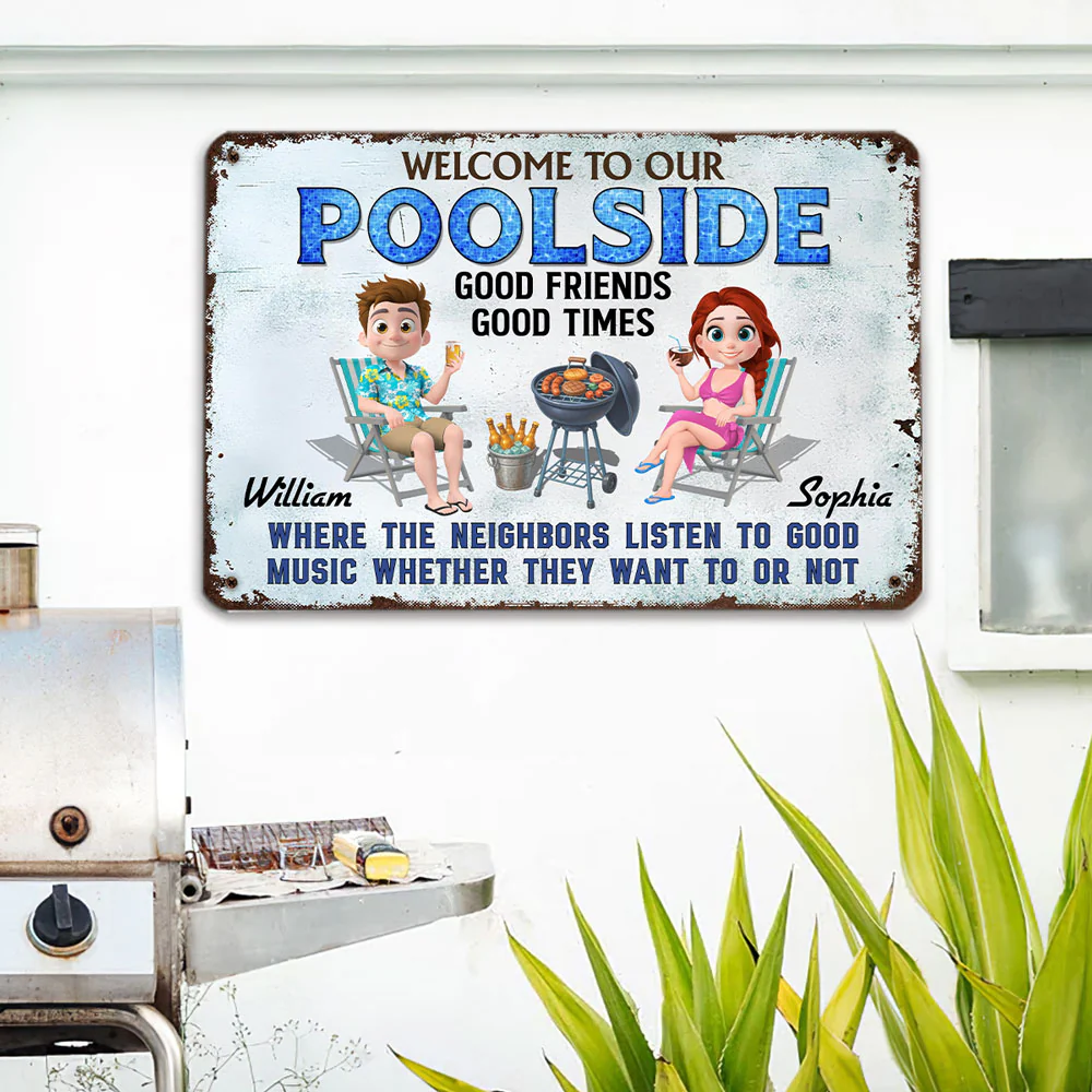 Welcome To Our Poolside- Personalized Custom Metal Sign - Image 3