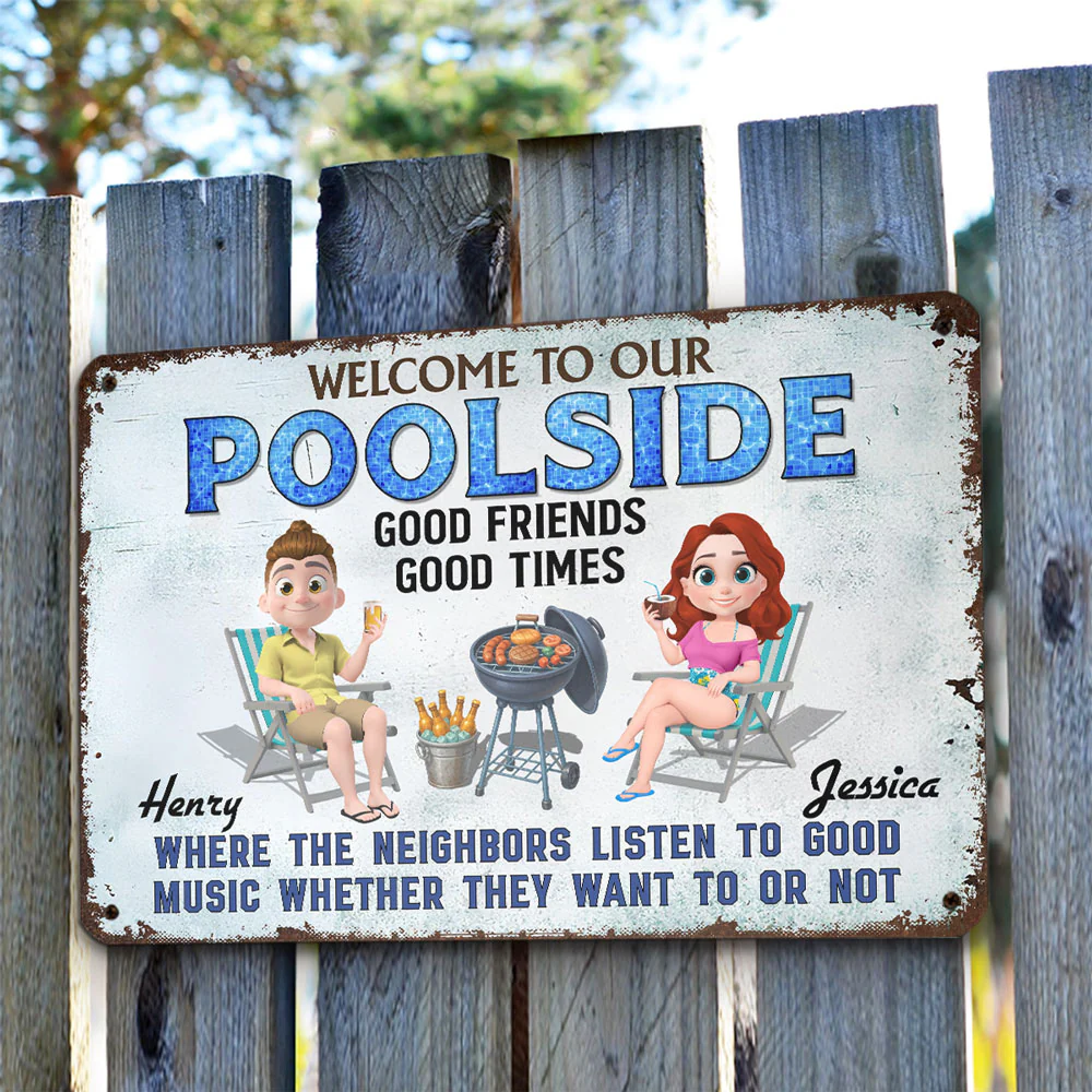 Welcome To Our Poolside- Personalized Custom Metal Sign - Image 4