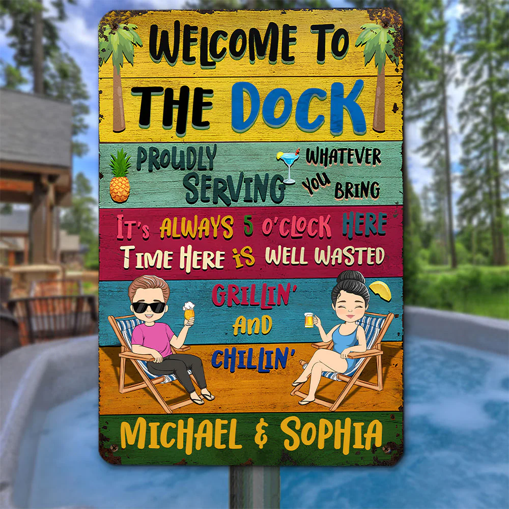 Welcome To The Poolside - Personalized Custom Metal Sign - Image 4