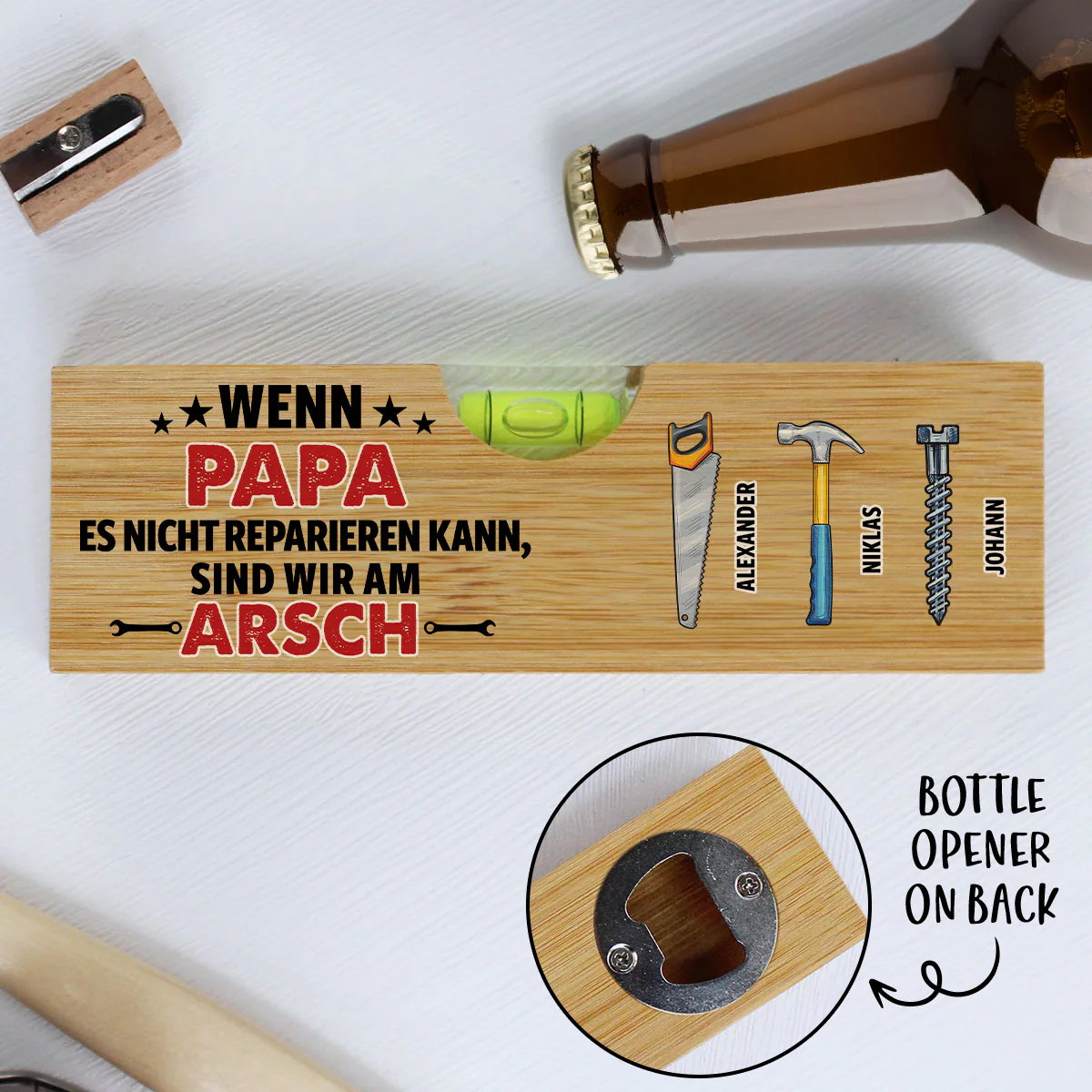 Wenn Papa Es Nicht Reparieren Kann - Personalisierte Wasserwaage Mit Flaschenöffner