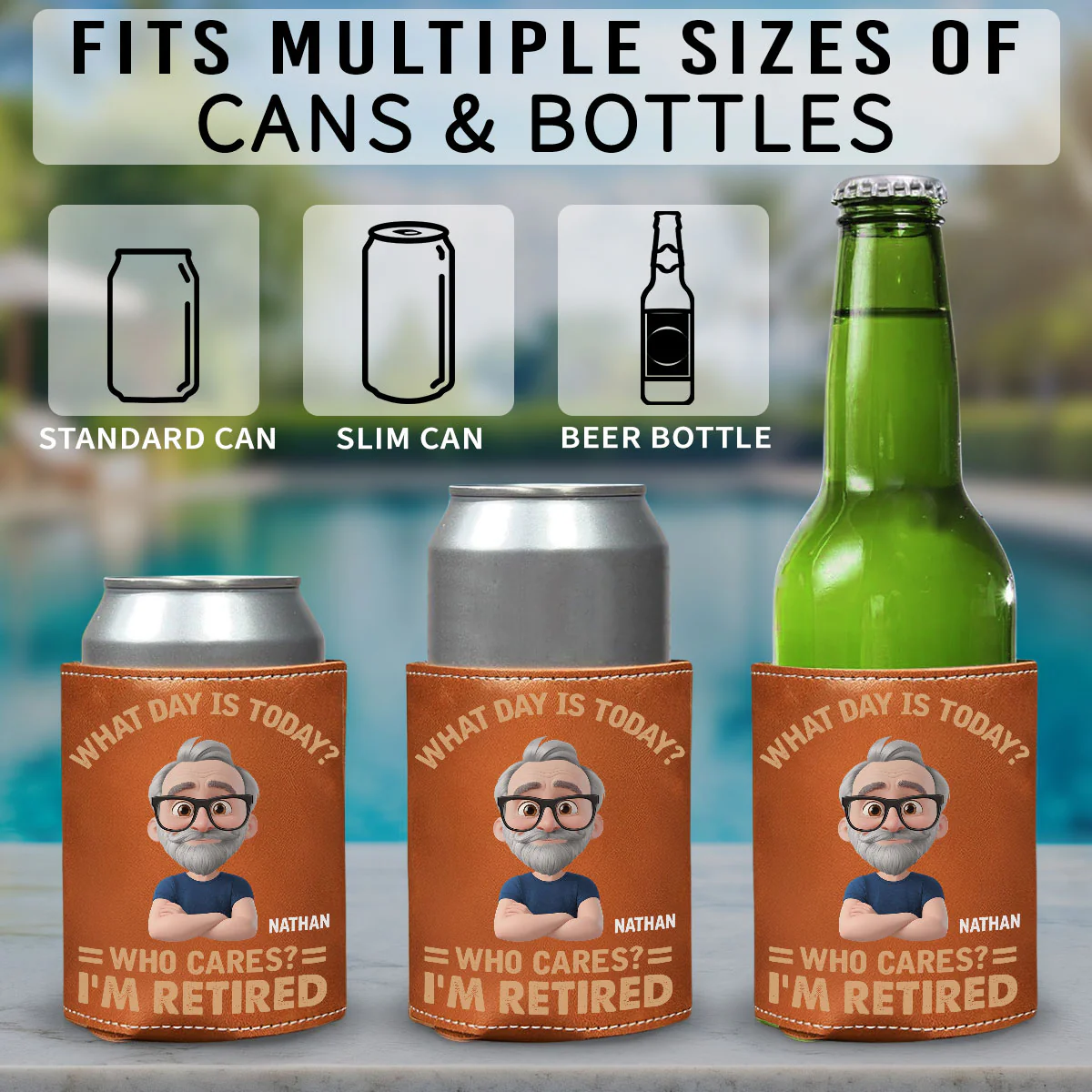 What Day Is Today - Personalized Custom Leather Can Cooler Holder - Image 5