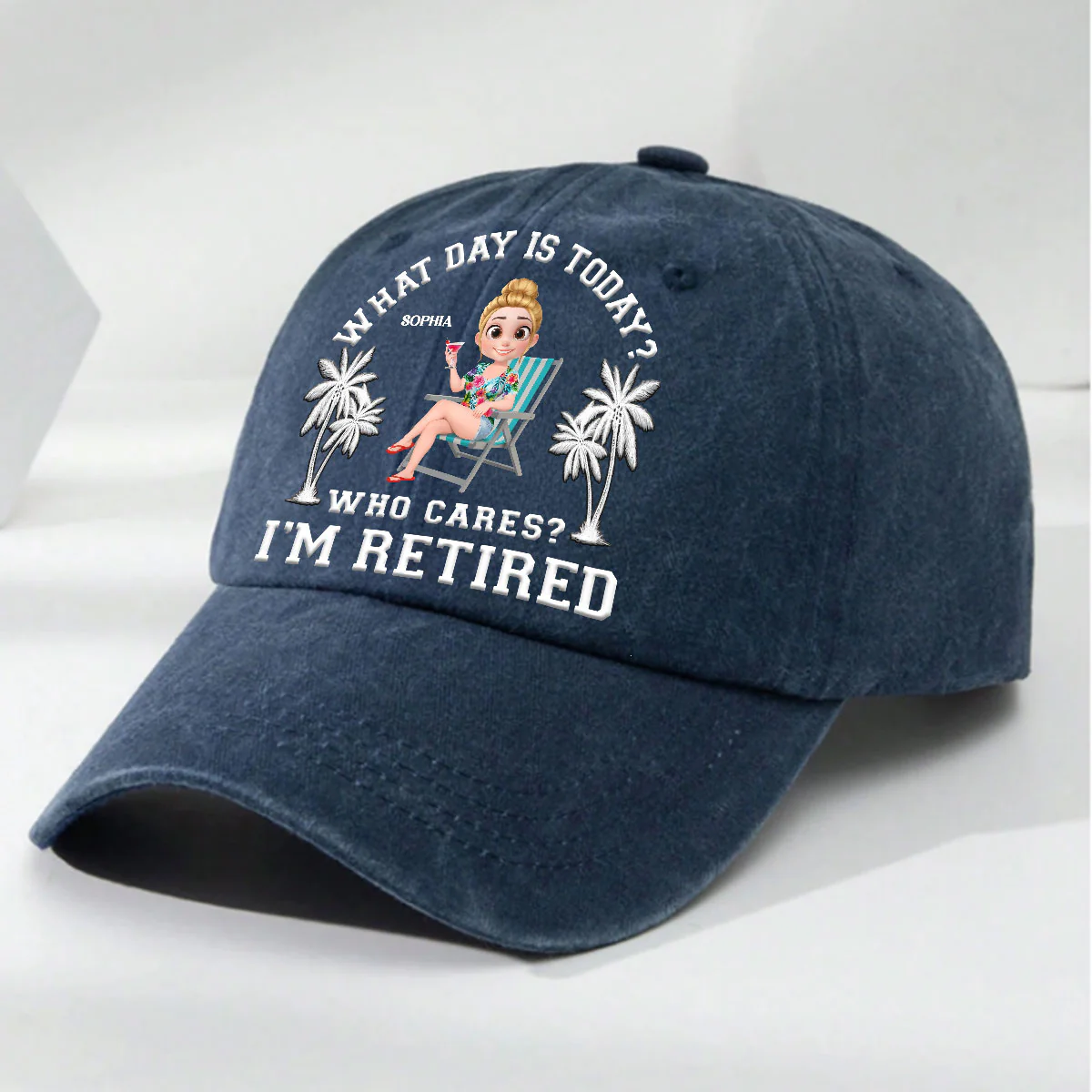 What Day Is Today - Personalized Custom Vintage Washed Denim Cap - Image 2