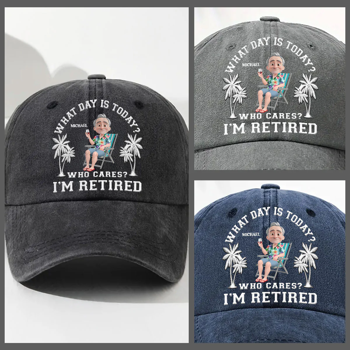 What Day Is Today - Personalized Custom Vintage Washed Denim Cap - Image 3