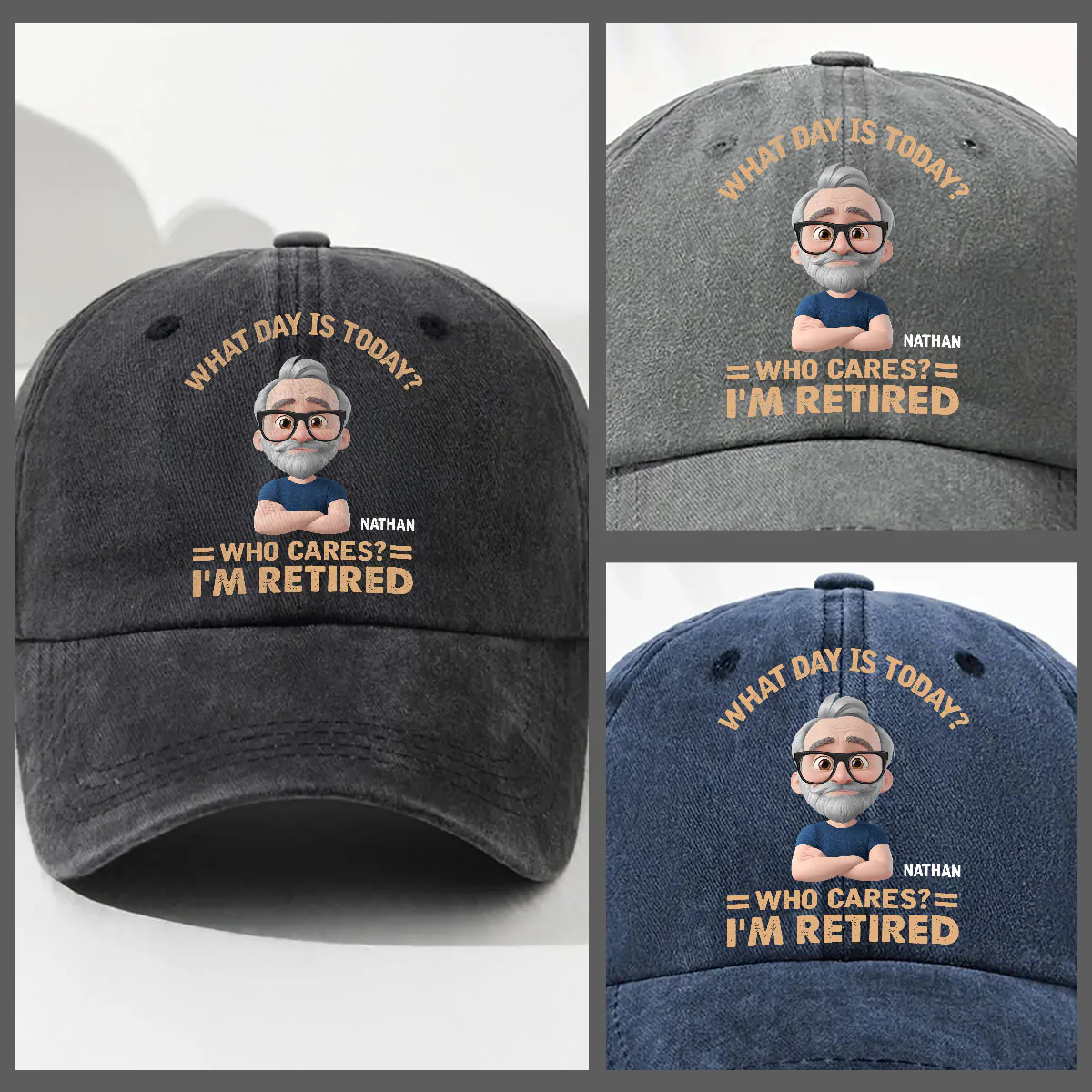 What Day Is Today Who Cares - Personalized Custom Vintage Washed Denim Cap - Image 3