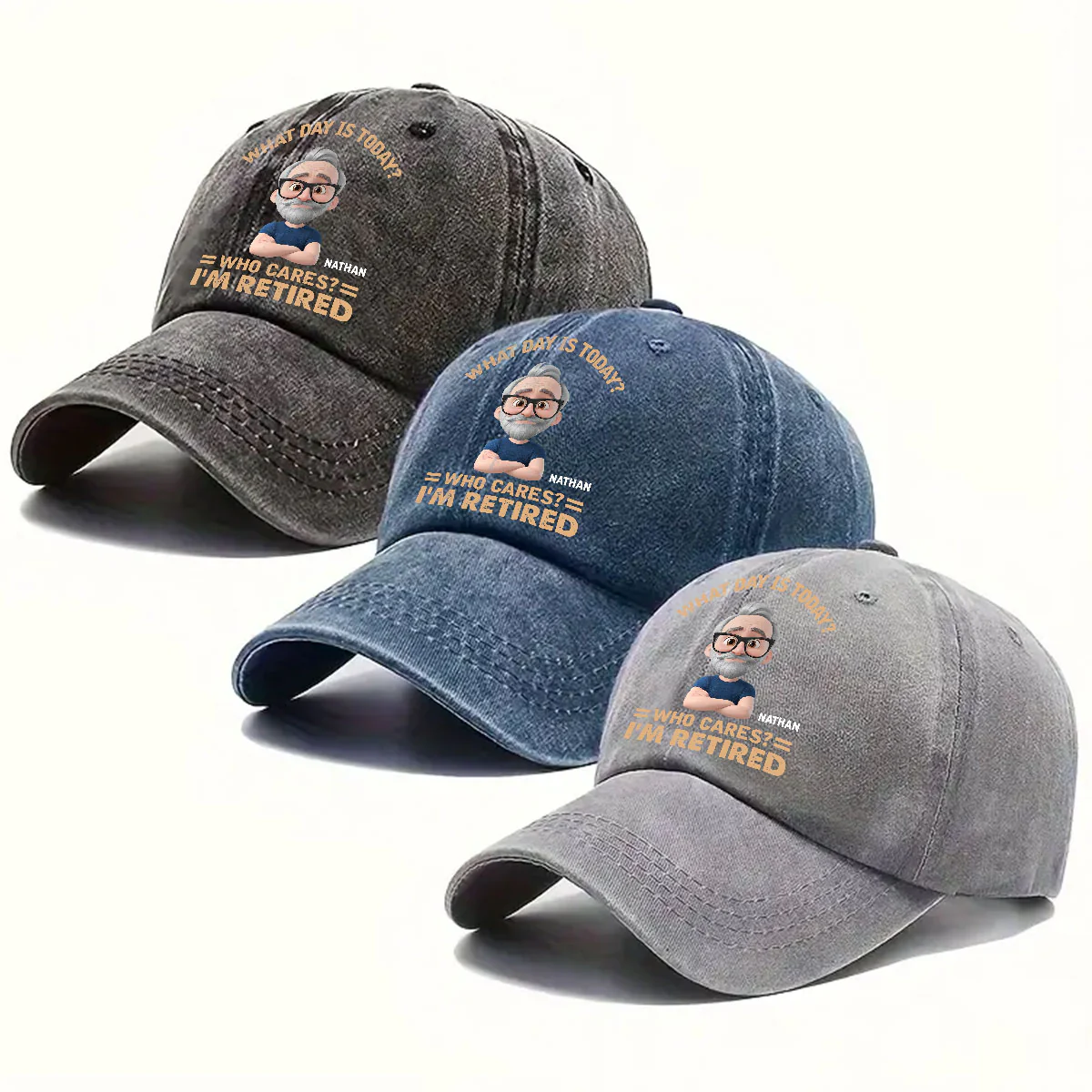 What Day Is Today Who Cares - Personalized Custom Vintage Washed Denim Cap - Image 4
