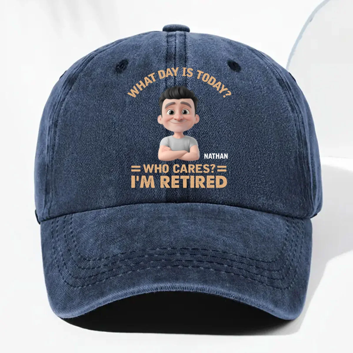 What Day Is Today Who Cares - Personalized Custom Vintage Washed Denim Cap - Image 7