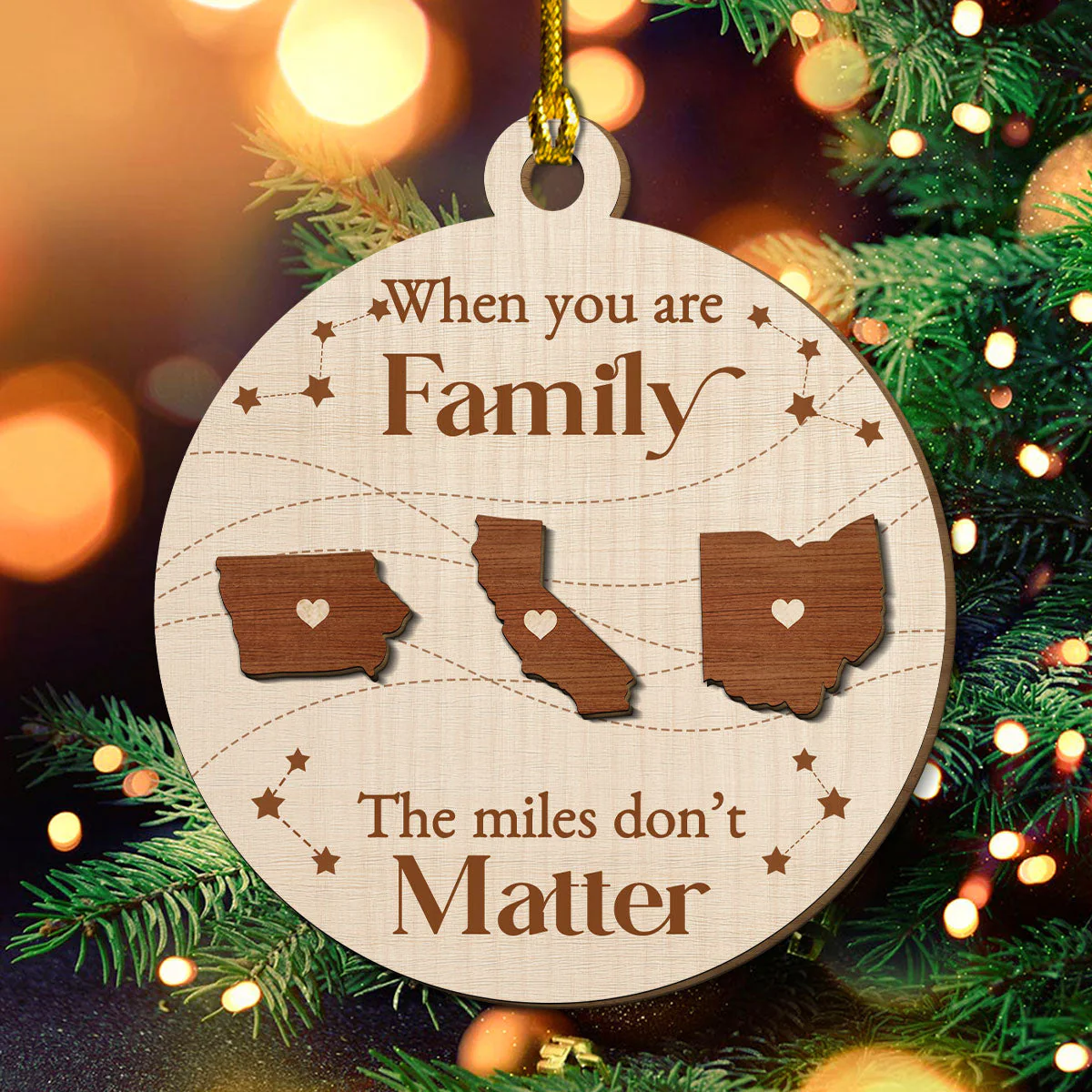 When You Are Family The Miles Do Not Matter - Personalized Custom Freeshape 2-Layered Wood Ornament - Image 2