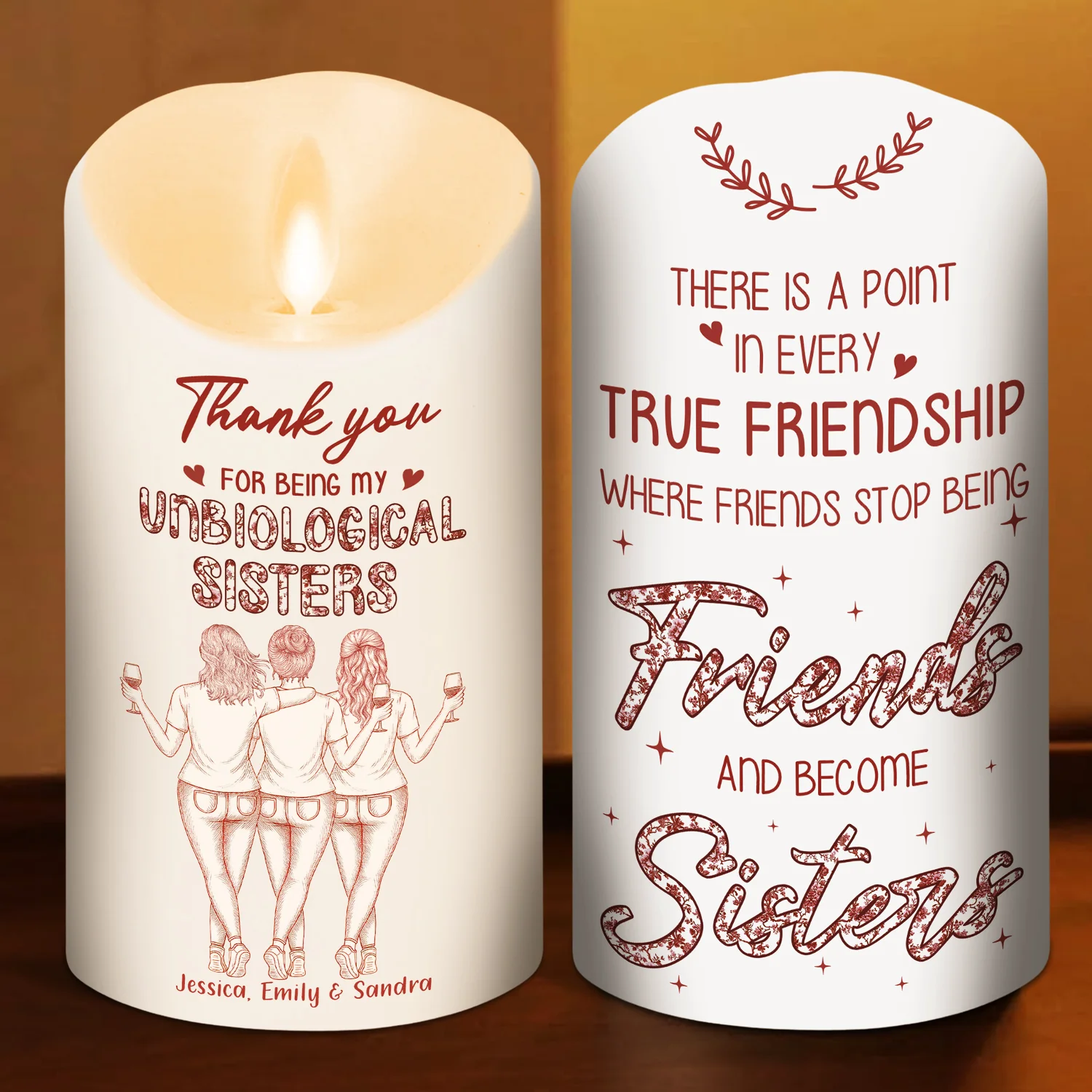 Where Friends Become Sisters Blue Toile - Personalized Custom LED Candle - Image 3