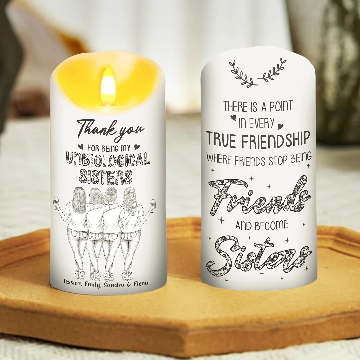 Where Friends Become Sisters Blue Toile - Personalized Custom LED Candle - Image 4