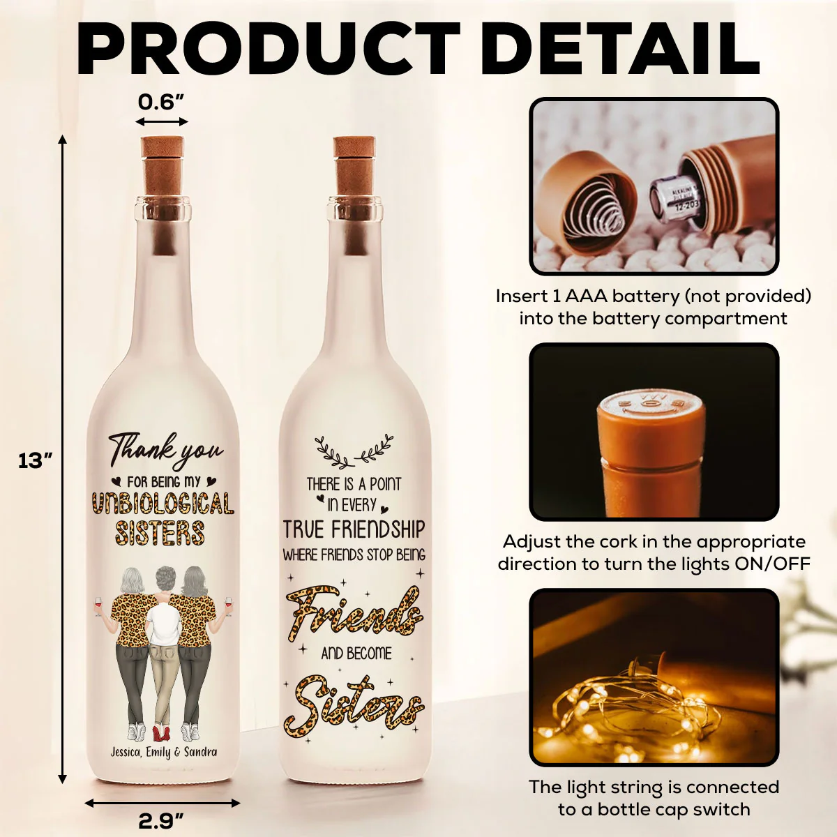 Where Friends Stop Being Friends And Become Sisters - Personalized Custom Bottle Lamp - Image 5