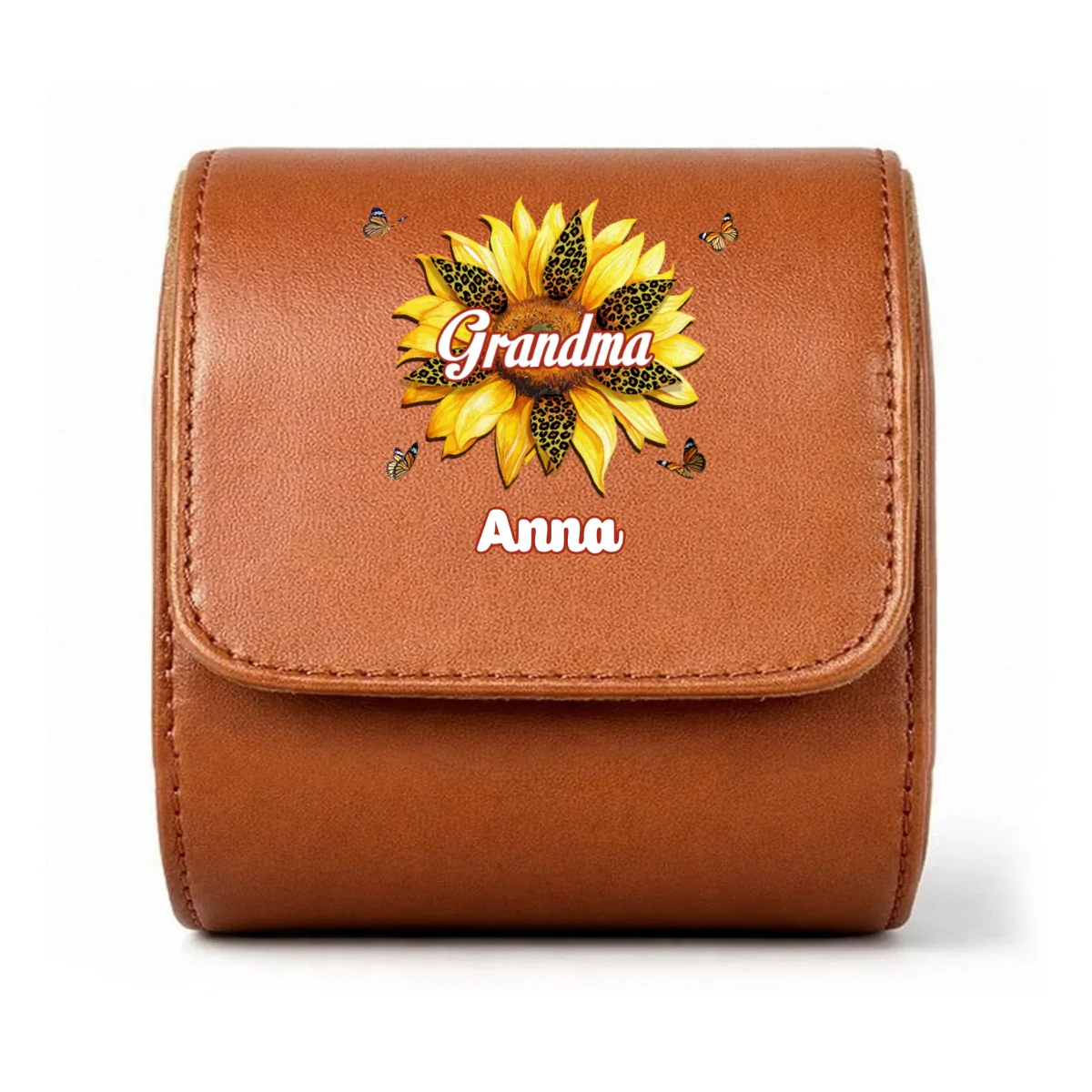 Where Grandma Sunflower Blooms - Personalized Custom Leather Watch Case - Image 9