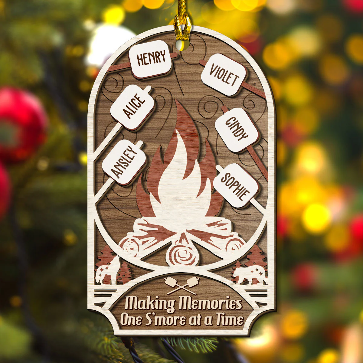 Where Hearts Melt Like Marshmallows - Personalized Custom 2-layered Wood Ornament - Image 3