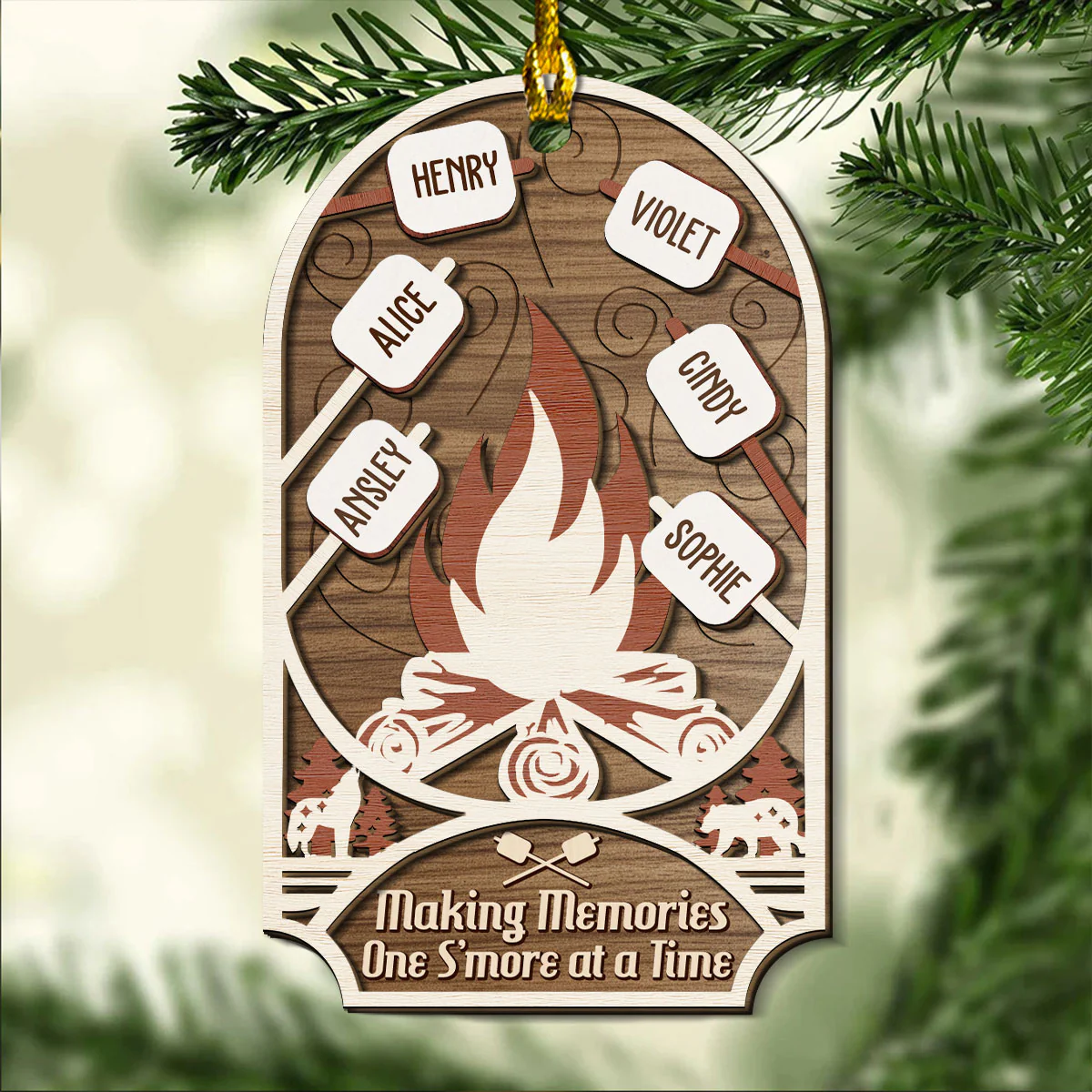 Where Hearts Melt Like Marshmallows - Personalized Custom 2-layered Wood Ornament - Image 4