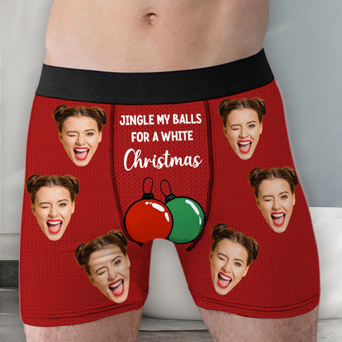 White Christmas With Me - Personalized Photo Men's Boxer Briefs - Image 2