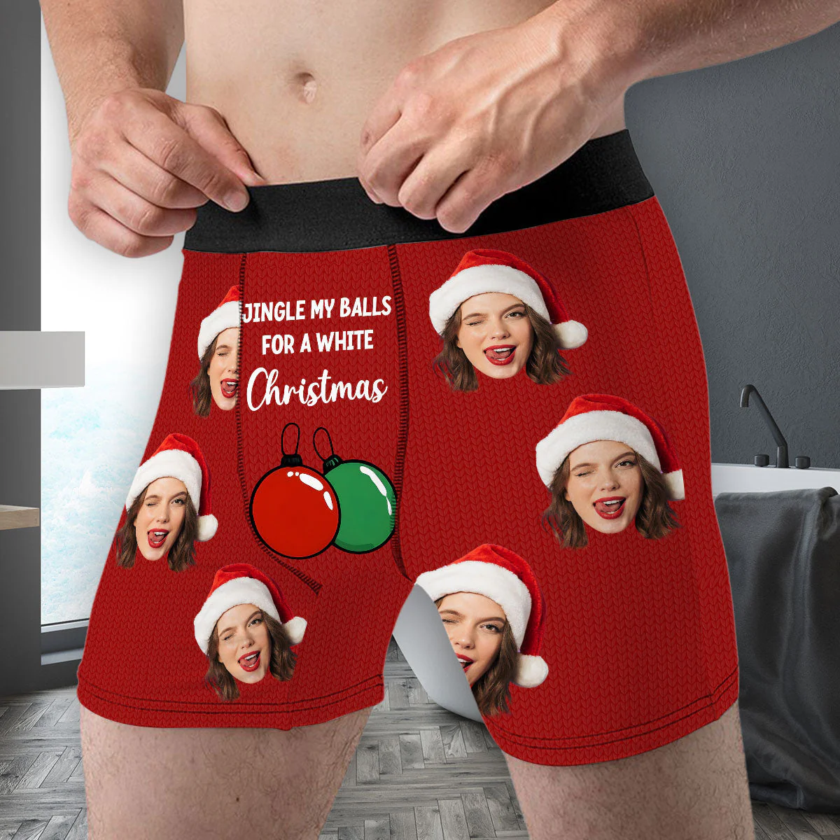 White Christmas With Me - Personalized Photo Men's Boxer Briefs - Image 3