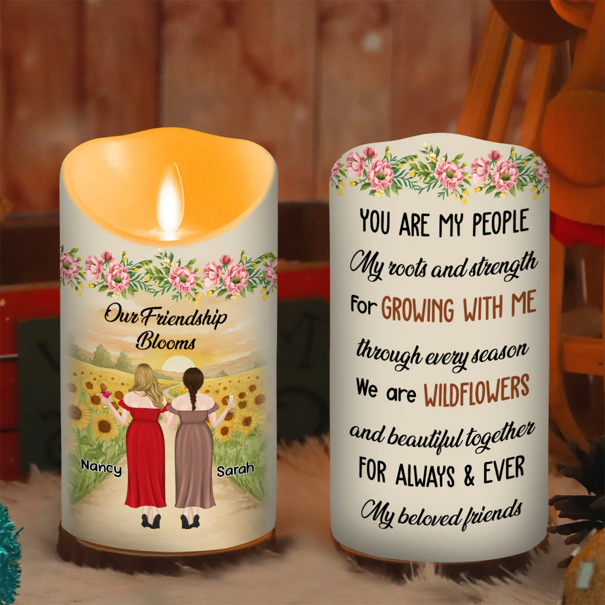 Wildflower Friendship - Personalized Custom LED Candle - Image 2