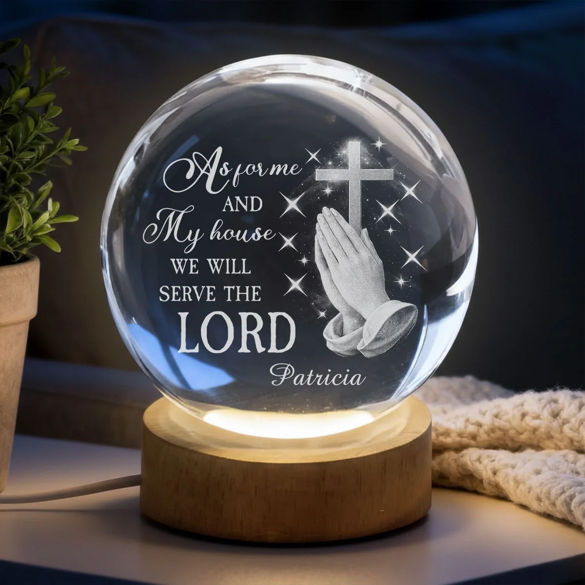 Will Serve The Lord - Personalized Custom Crystal Globe Lamp - Image 3