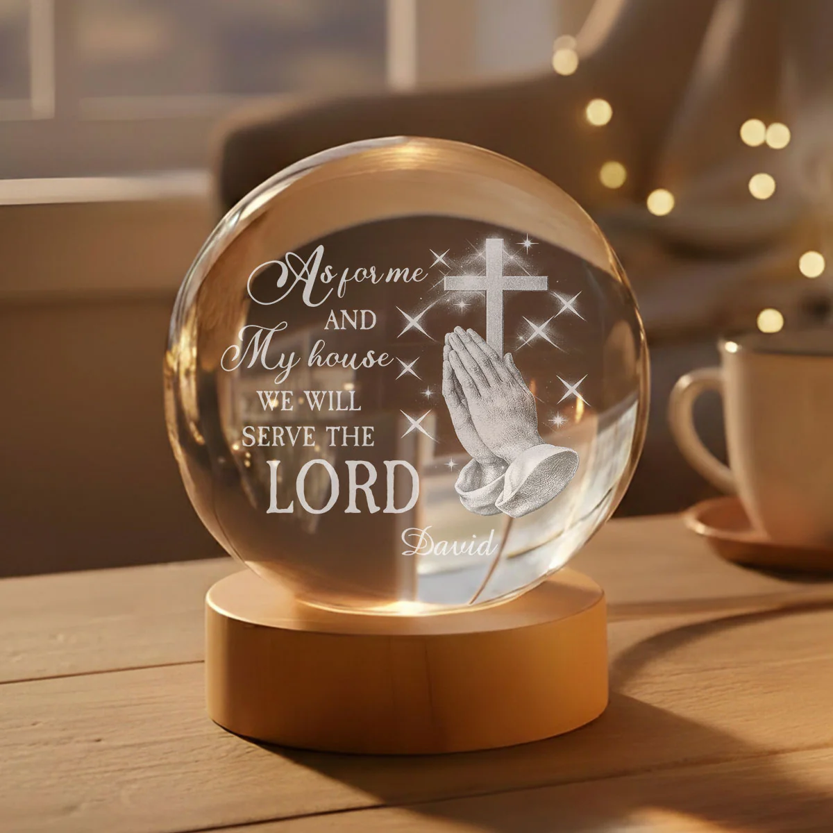 Will Serve The Lord - Personalized Custom Crystal Globe Lamp - Image 6