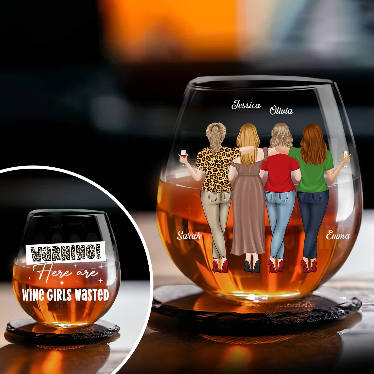 Wine Girls Wasted - Personalized Custom Wine Glass - Image 3