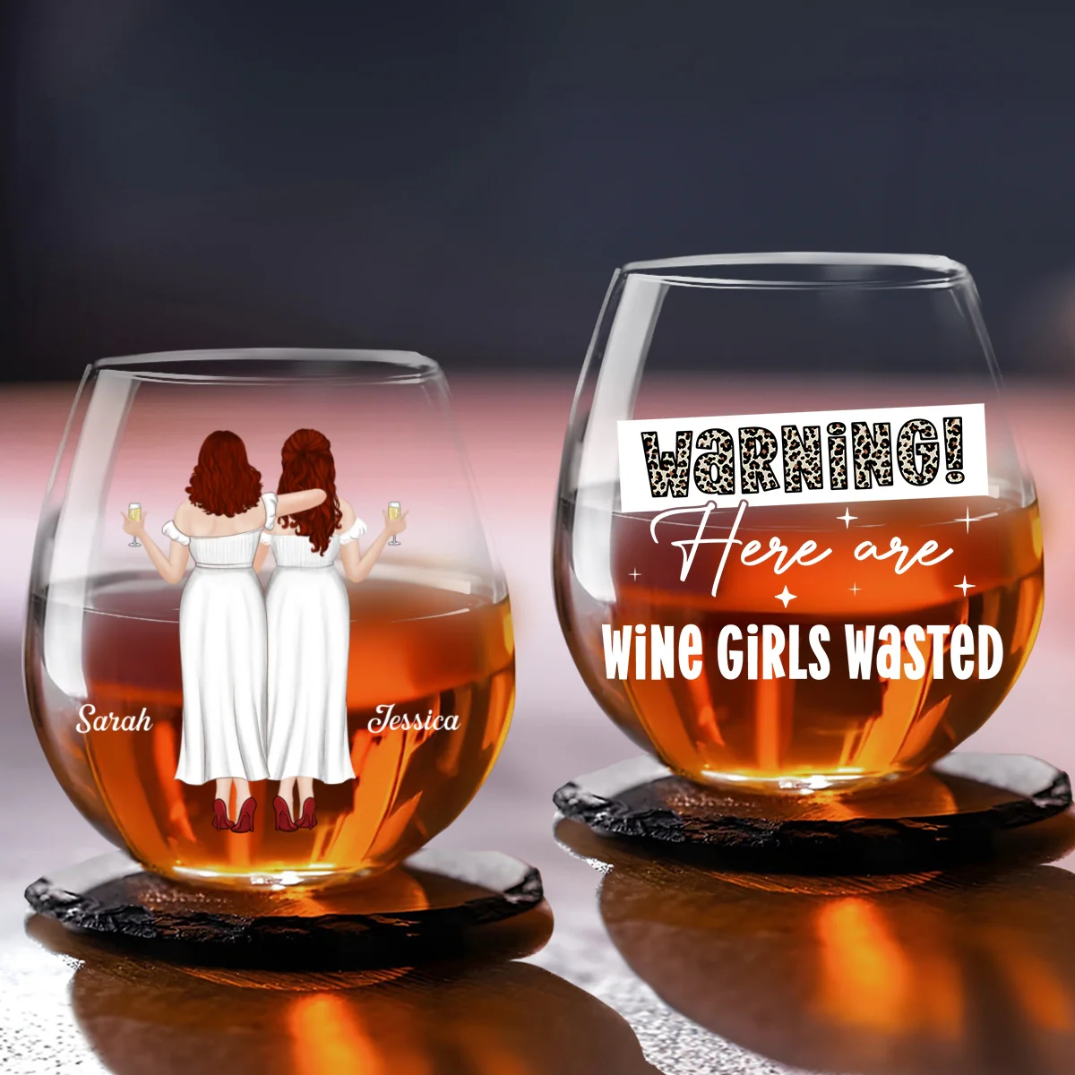 Wine Girls Wasted - Personalized Custom Wine Glass - Image 5