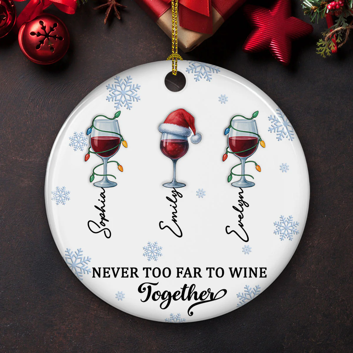 Wine Together - Personalized Custom 3D Inflated Effect Ceramic Ornament - Image 3