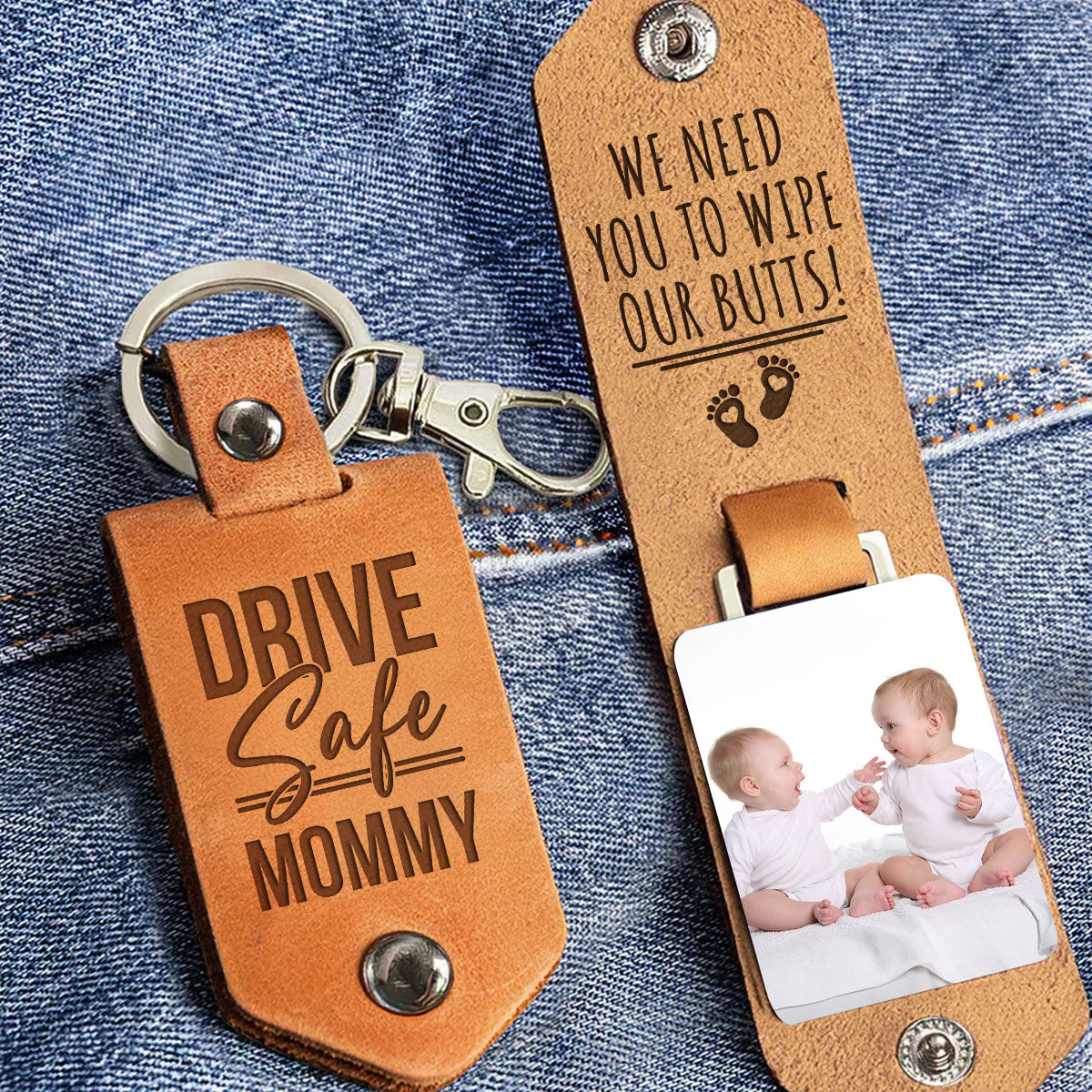 Wipe My Butt - Personalized Leather Photo Keychain - Image 2