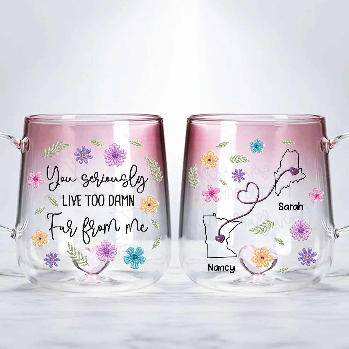 Wish You Lived Much Closer - Personalized Custom Pink Gradient Glass Mug - Image 3