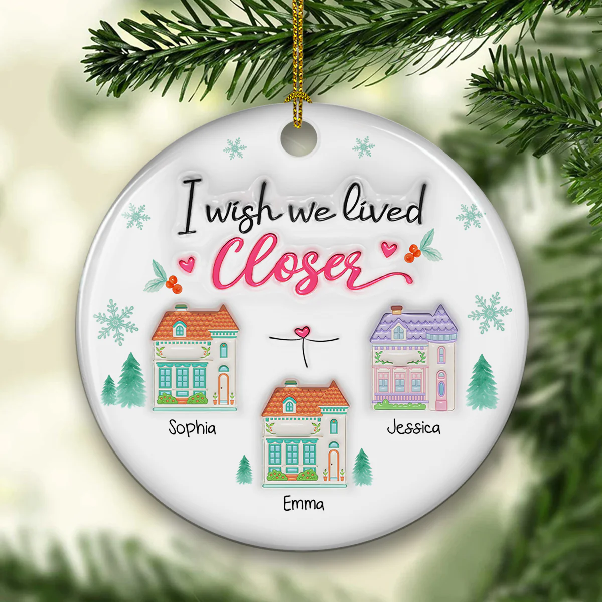 Wish You Lived Next Door 2025 - Personalized Custom 3D Inflated Effect Ceramic Ornament - Image 5