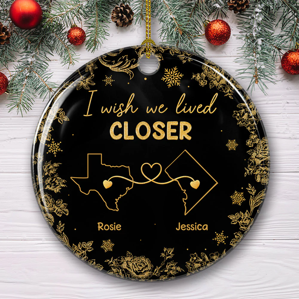 Wish You Lived Next Door Yellow - Personalized Custom Ceramic Ornament - Image 2