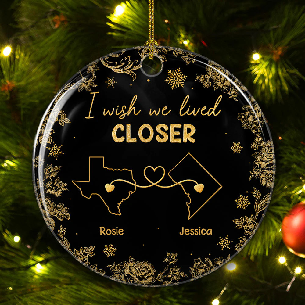 Wish You Lived Next Door Yellow - Personalized Custom Ceramic Ornament - Image 3