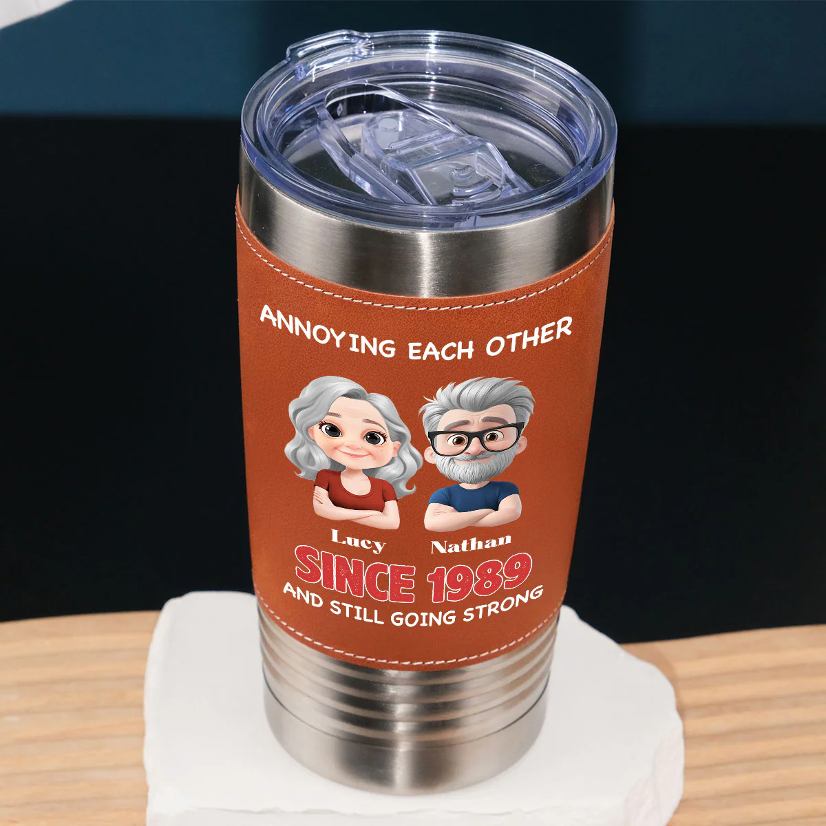 With You Forever - Personalized Custom Leather Tumbler - Image 2