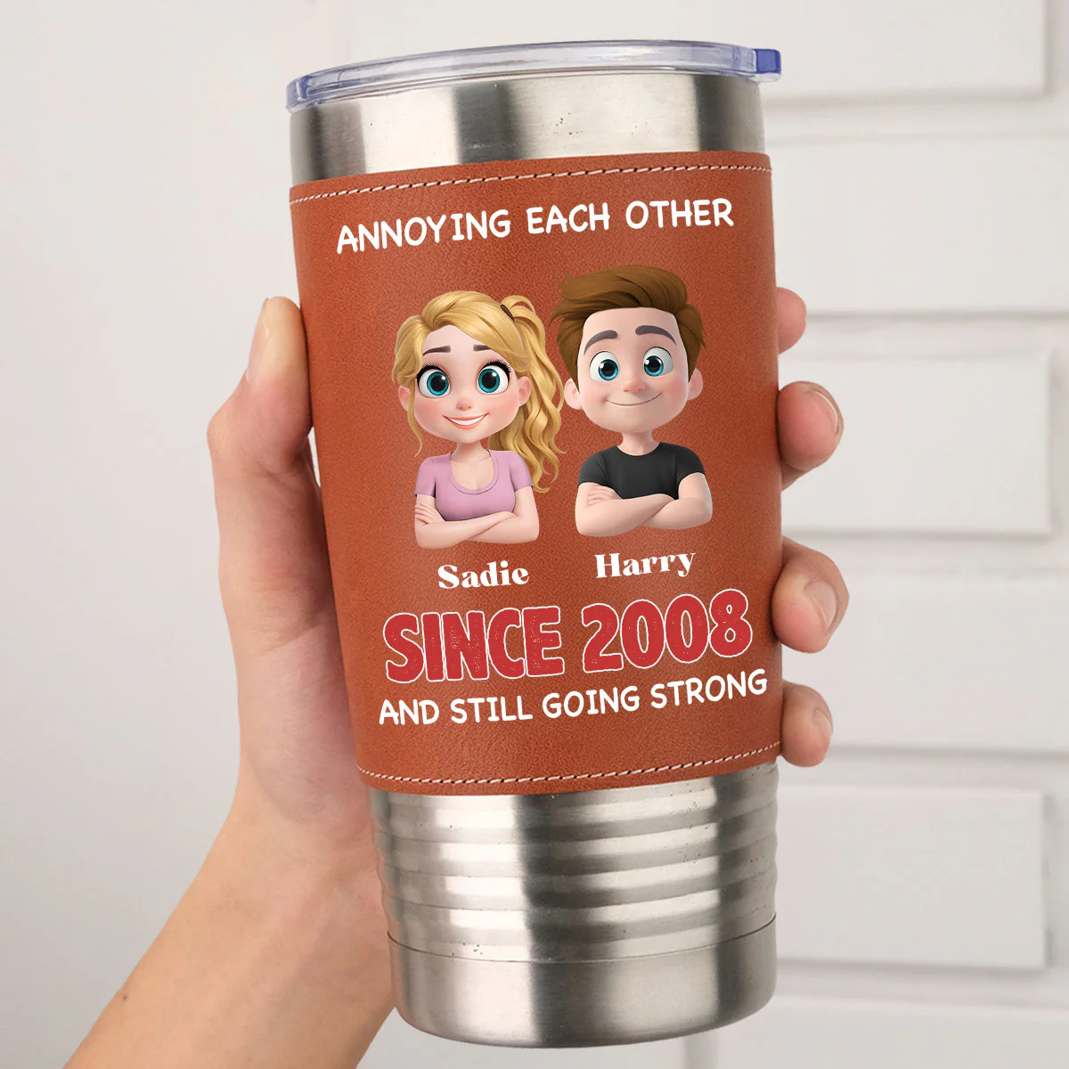 With You Forever - Personalized Custom Leather Tumbler - Image 4
