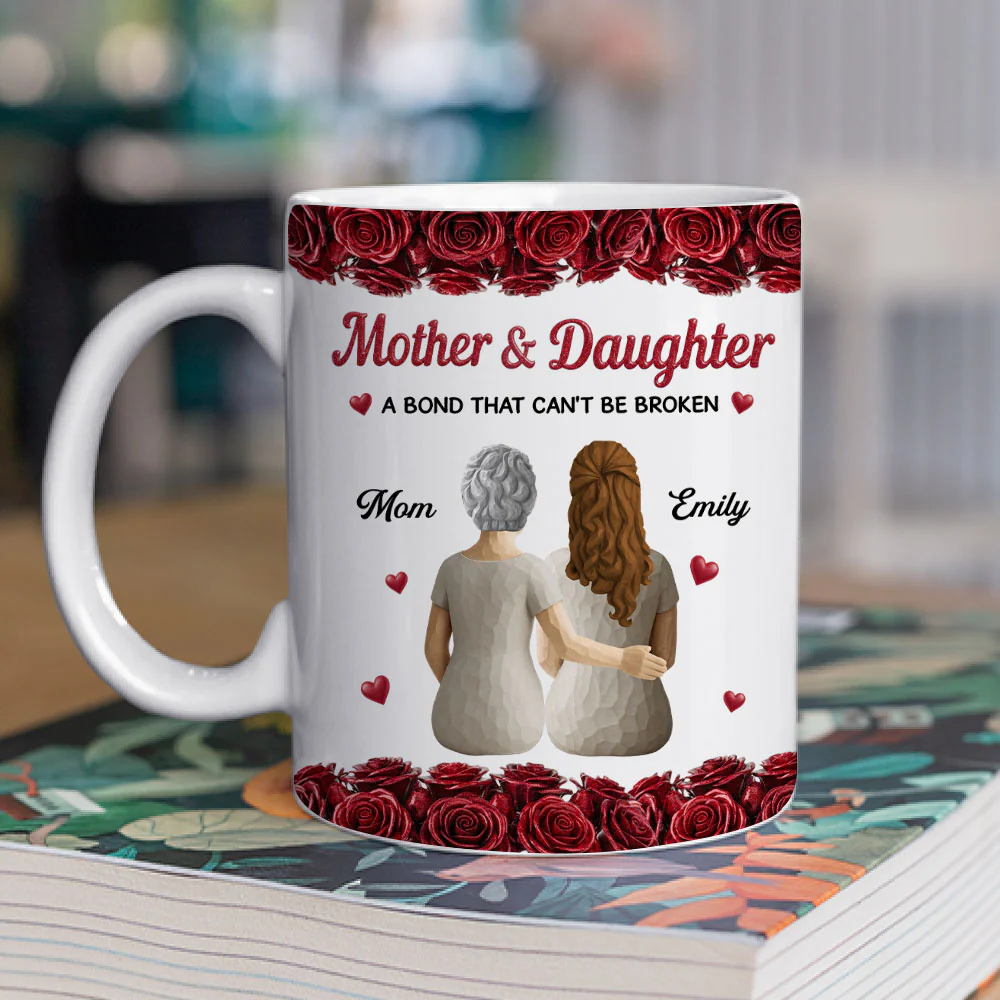 Wood Rose Mom And Daughter - Personalized Custom 3D Inflated Effect Coffee Mug - Image 3