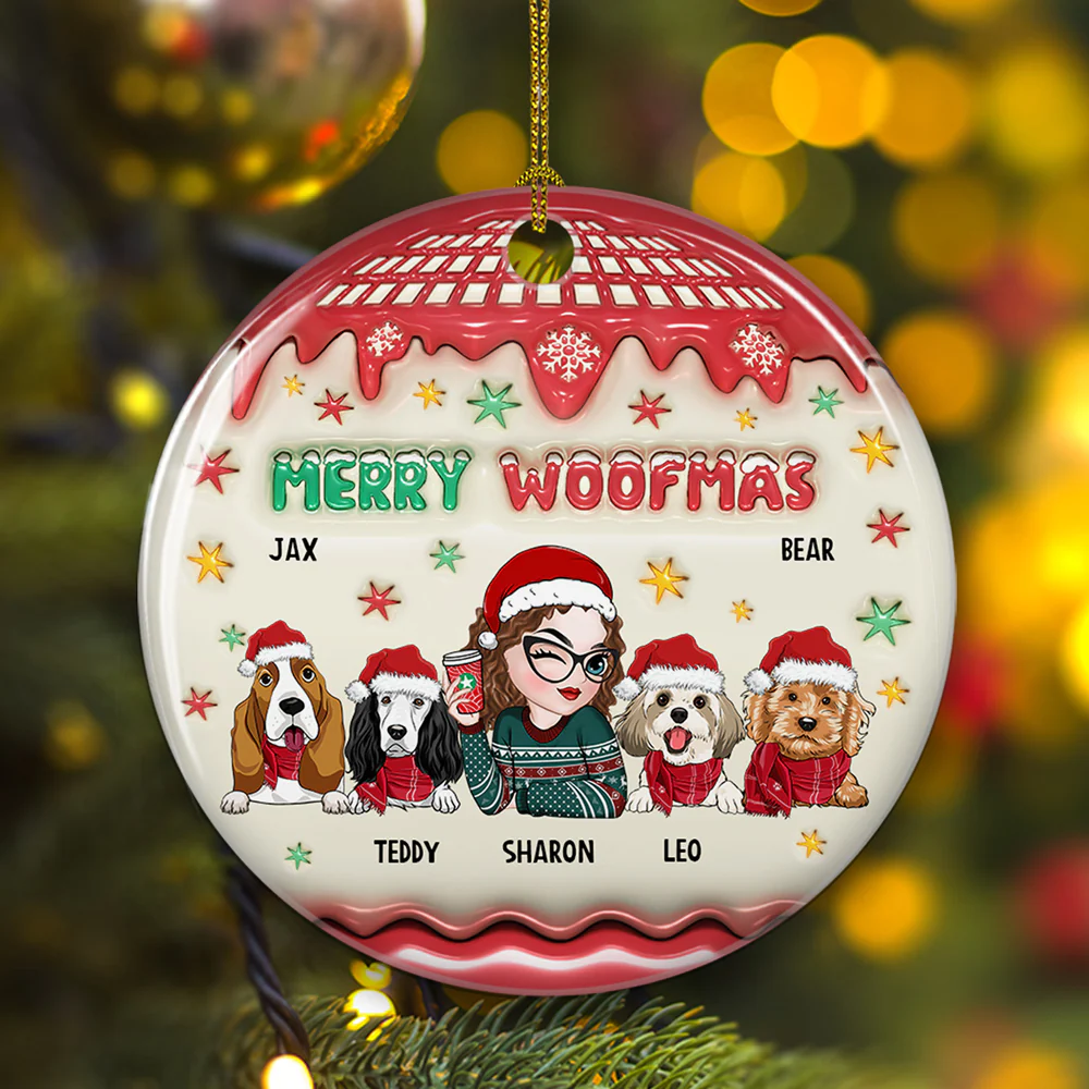 Woofmas Winter - Personalized Custom 3D Inflated Effect Ceramic Ornament - Image 4