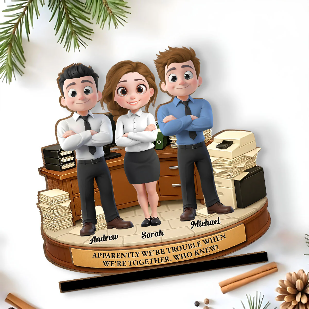 Work Besties Trouble - Personalized Custom 2-Layer Wood Plaque With Flat Base - Image 5