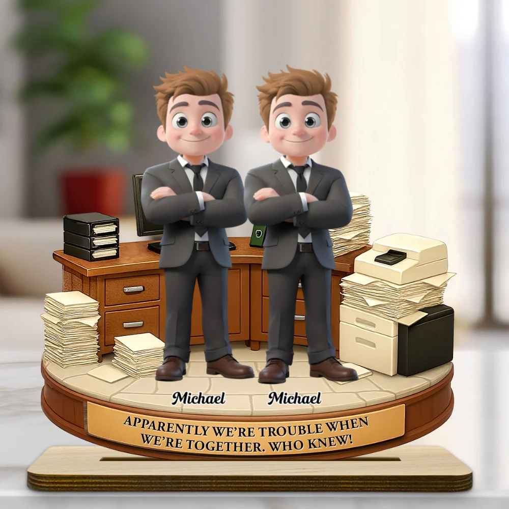 Work Besties Trouble - Personalized Custom 2-Layer Wood Plaque With Flat Base - Image 7