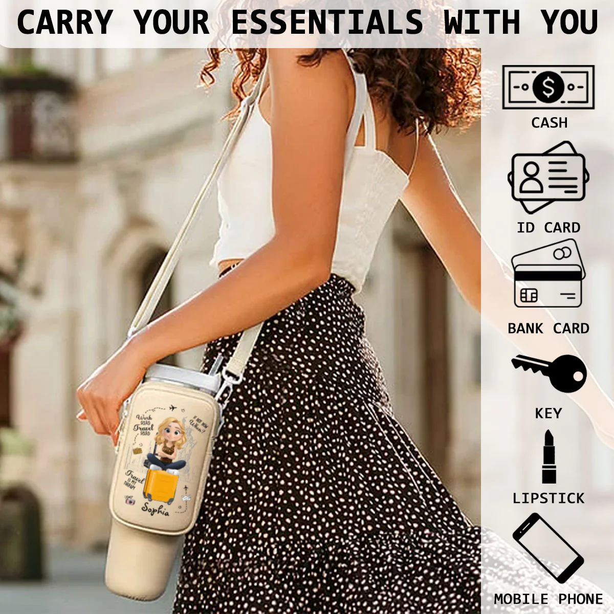 Work Hard Travel Hard - Personalized Custom 40oz Water Bottle Carrier Bag - Image 5