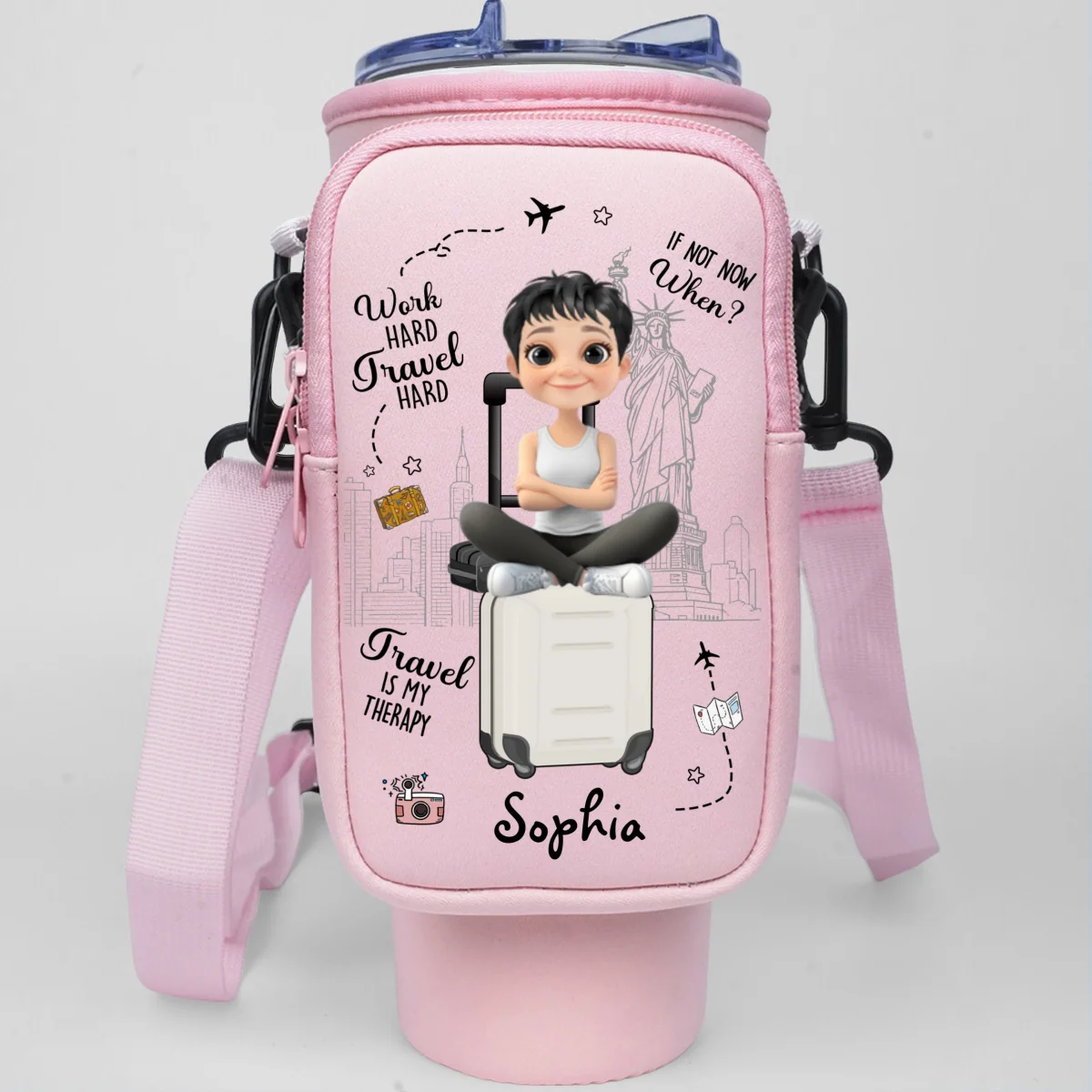 Work Hard Travel Hard - Personalized Custom 40oz Water Bottle Carrier Bag - Image 7