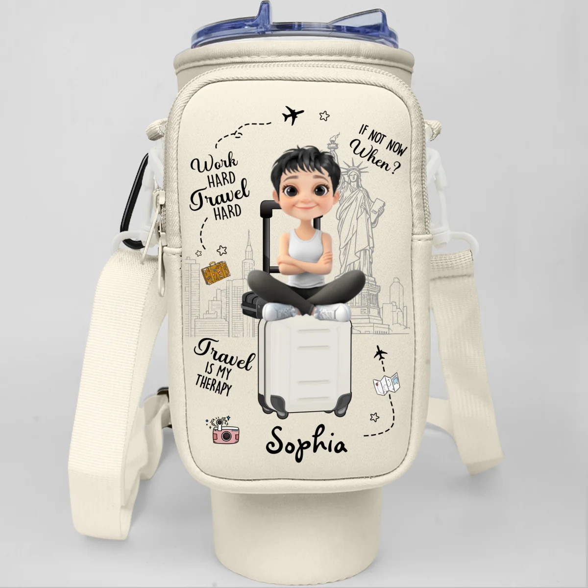Work Hard Travel Hard - Personalized Custom 40oz Water Bottle Carrier Bag - Image 8